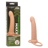 Performance Maxx Rechargeable Ribbed Dual Penetrator Ivory Liquid Silicone USB Rechargeable Waterproof 10-Function Vibrating Probe with Built-In Scrotum Ring Default Title Dongs Neutral
